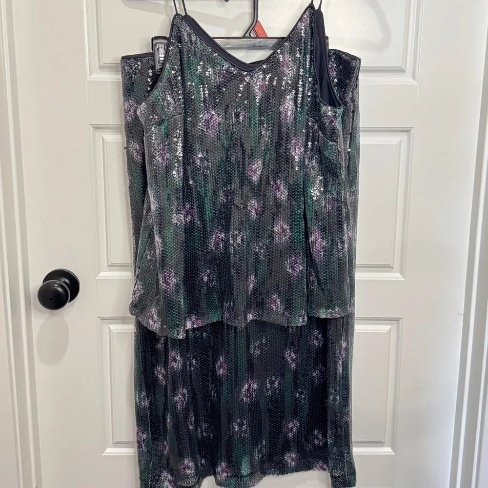 Scoop Set Two Pieces Tank Top And Pencil Skirt Sequins Large Glam NYE Party - Picture 2 of 8